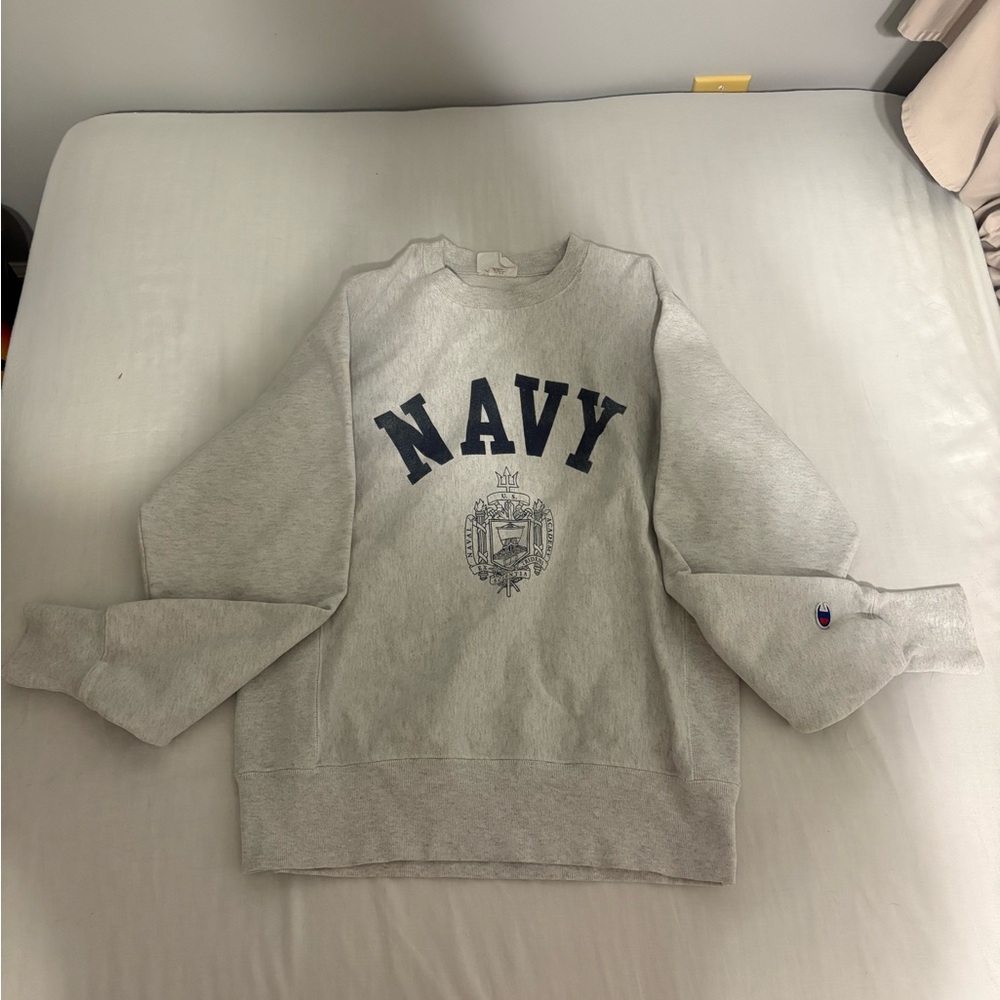 Champion Gray Reverse Weave Navy Academy Men's Sweater